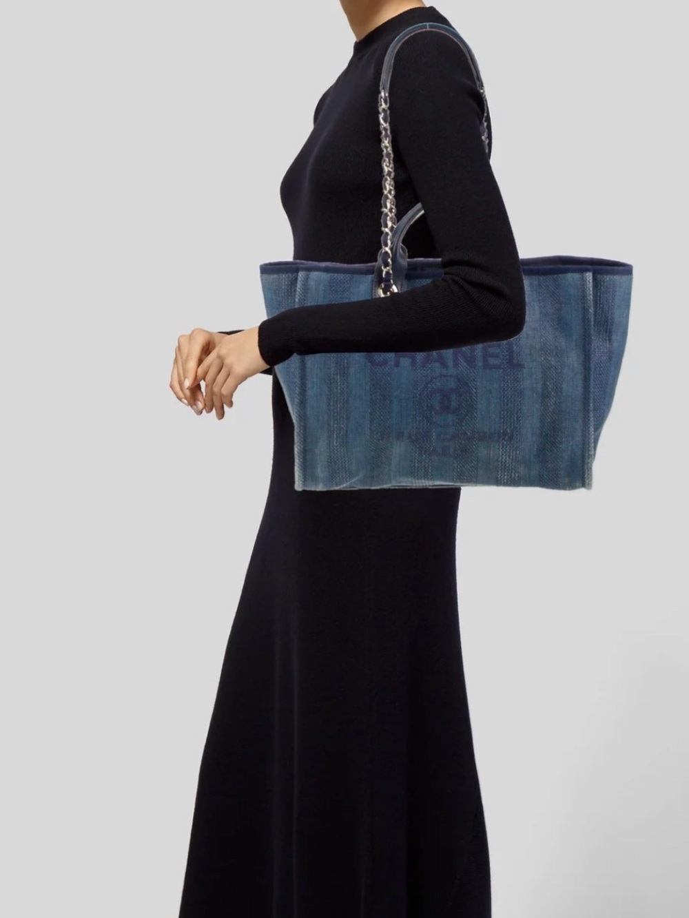 Chanel Blue Denim Large Shopping Bag
